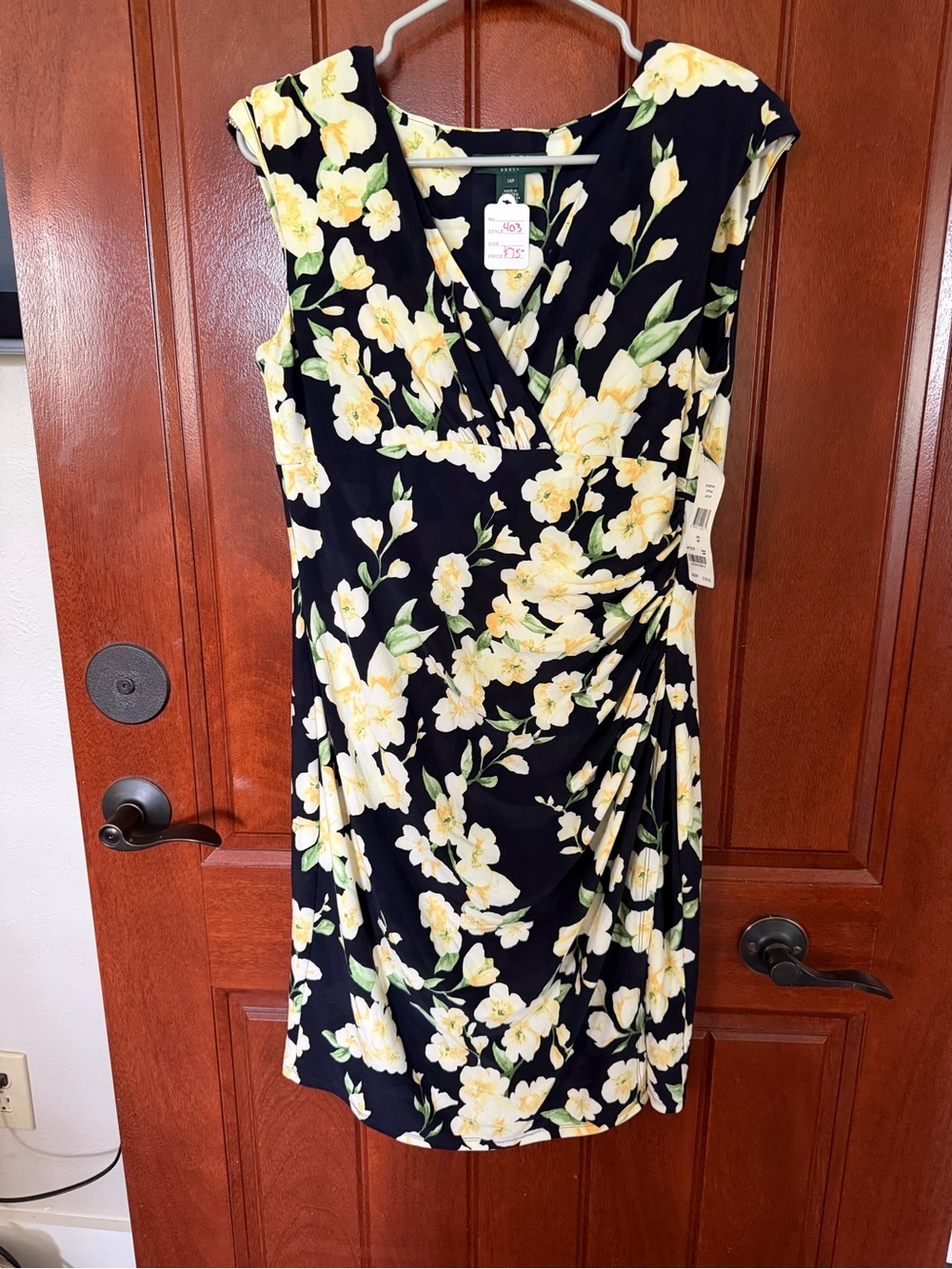 Ralph Lauren Black Midi Dress with Yellow and Cream Floral Print
